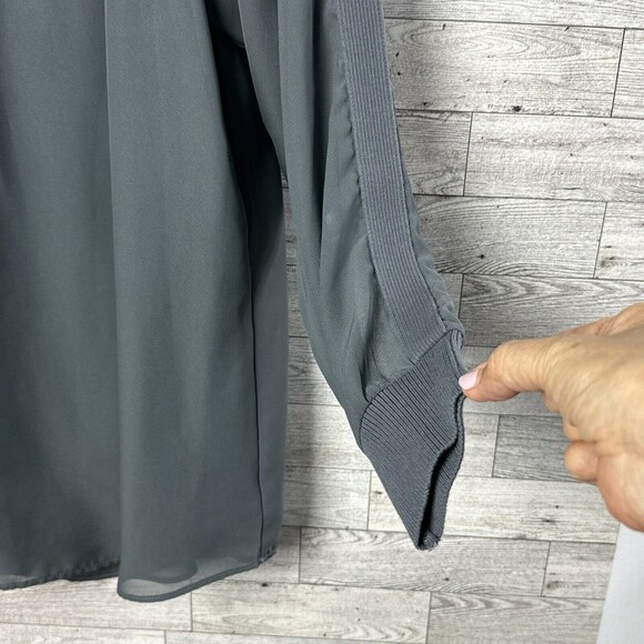 Soft‎ Surroundings Gray Sheer Overlay Knit Trim Long Sleeve Top Size Large - Picture 5 of 13